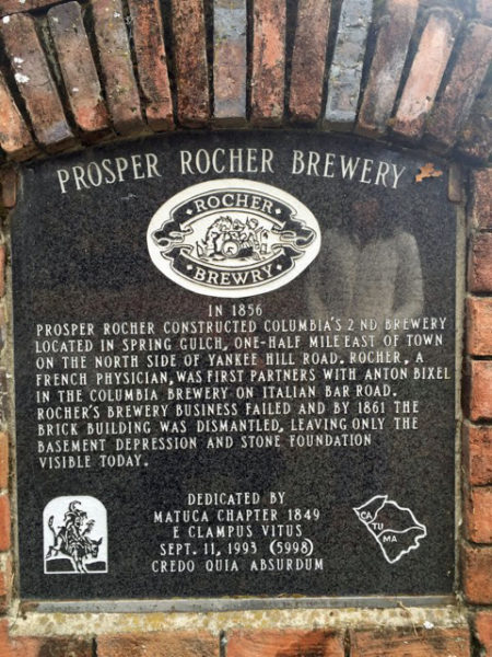 Sign marking the remains of the Prosper Rocher Brewery