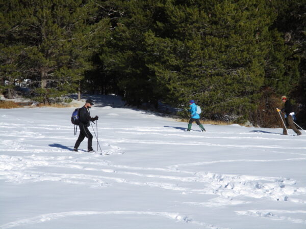people snowshoeing through Hope Valley