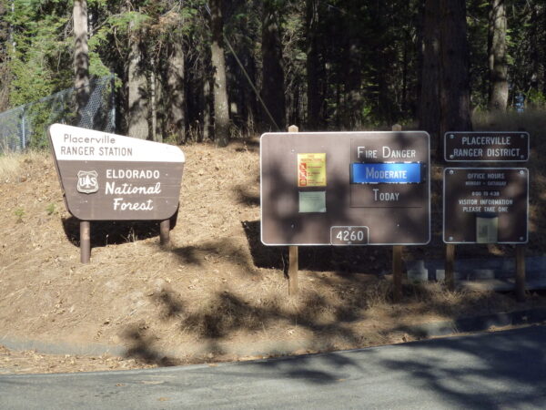 Fire danger sign at Eldorado National Forest
